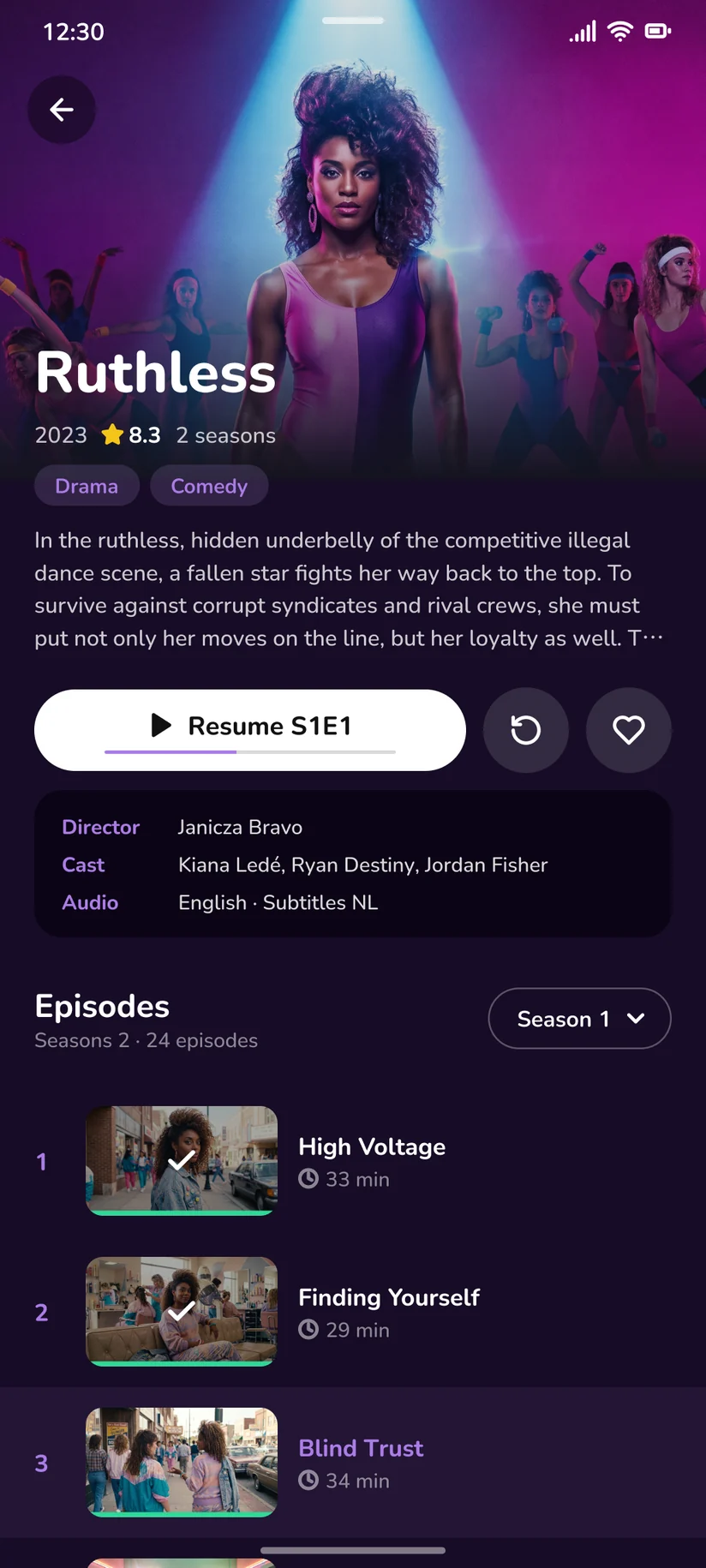 Vidivi series page on a phone